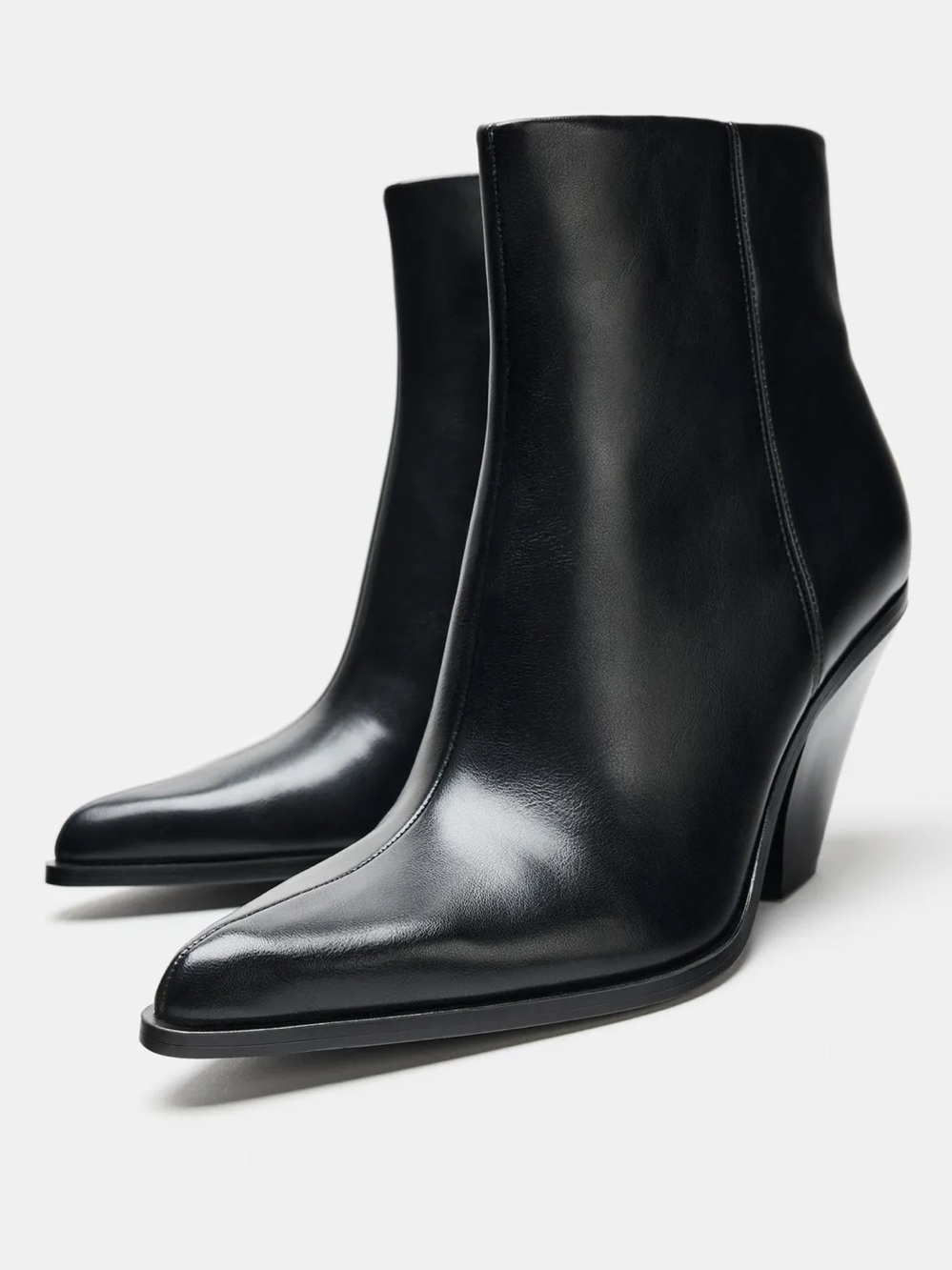 Zara Black Cowboy Ankle Boots Pointed Toe Block Heel NWT US 7.5